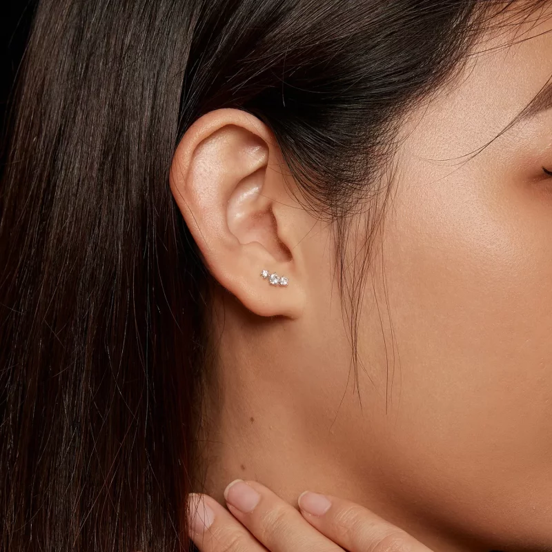(afbeelding voor) Pandora-stijl Moissanite Studs Oorbellen (Één Certificaat) - MSE034 - Bekijken 7