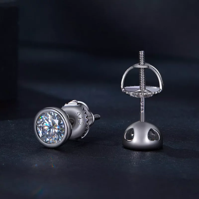 (afbeelding voor) Pandora-stijl Oorringen met Bezel-gezette Moissanite Studs - MSE026 - Bekijken 4