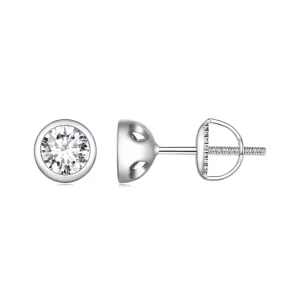 (afbeelding voor) Pandora-stijl Oorringen met Bezel-gezette Moissanite Studs - MSE026