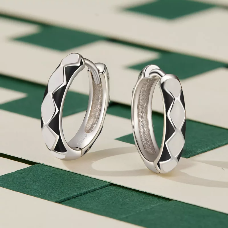 (afbeelding voor) Pandora-stijl Oorringen met een diamantvormig patroon - SCE1611-BK - Bekijken 3