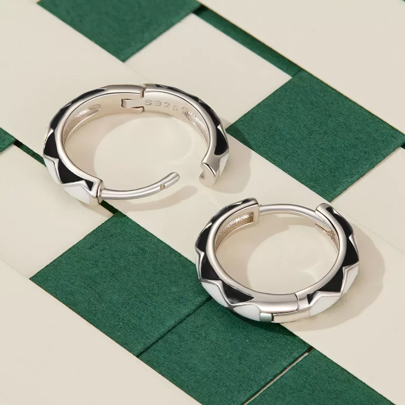 (afbeelding voor) Pandora-stijl Oorringen met een diamantvormig patroon - SCE1611-BK - Bekijken 4