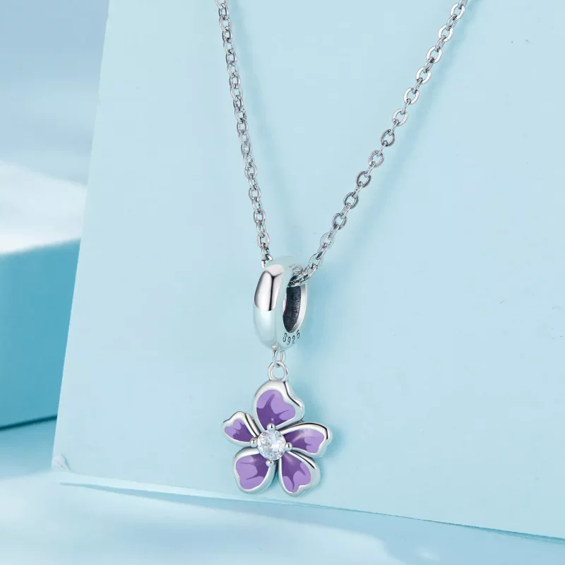 (afbeelding voor) Pandora-stijl Paarse Bloem Hanger - SCC2556 - Bekijken 2