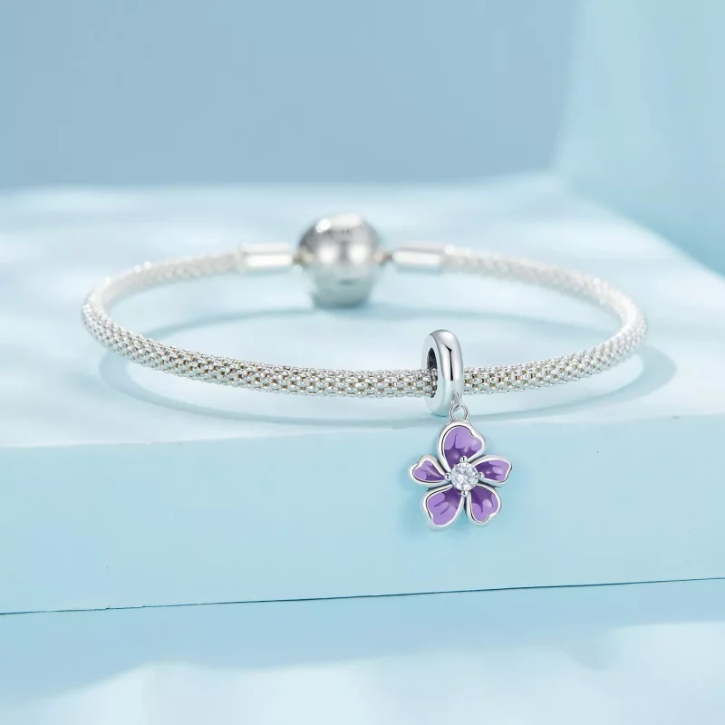 (afbeelding voor) Pandora-stijl Paarse Bloem Hanger - SCC2556 - Bekijken 3