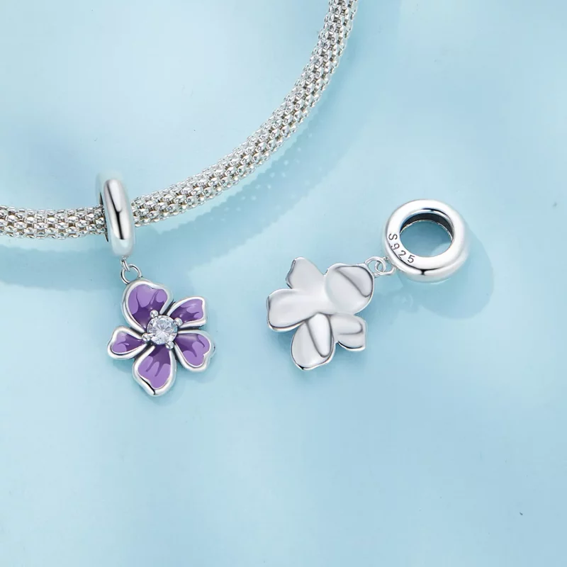 (afbeelding voor) Pandora-stijl Paarse Bloem Hanger - SCC2556 - Bekijken 4