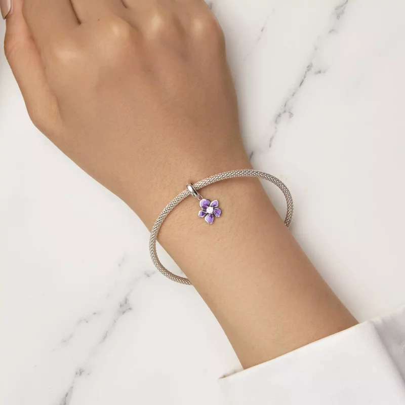 (afbeelding voor) Pandora-stijl Paarse Bloem Hanger - SCC2556 - Bekijken 5