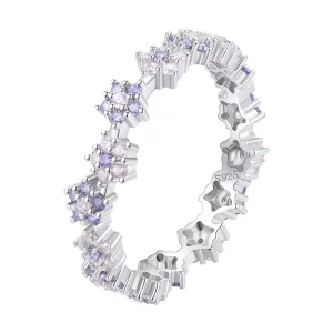 Pandora Stijl Paarse Bloem Prachtige Zirkonia Ring - BSR359 (afbeelding voor) Pandora Stijl Paarse Bloem Prachtige Zirkonia Ring - BSR359