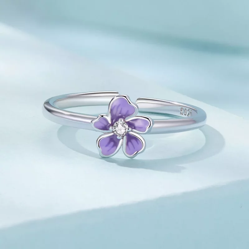 (afbeelding voor) Pandora Stijl Paarse Bloemenring - SCR976-E - Bekijken 3