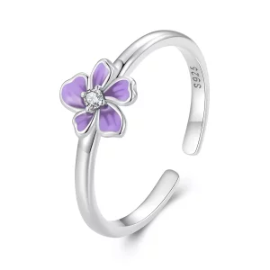 Pandora Stijl Paarse Bloemenring - SCR976-E (afbeelding voor) Pandora Stijl Paarse Bloemenring - SCR976-E
