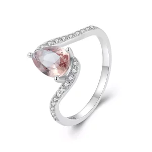 (afbeelding voor) Pandora-stijl ring met peervormige gekleurde steen - BSR480