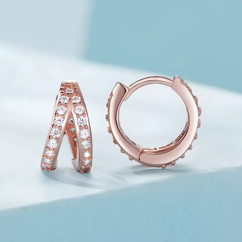 (afbeelding voor) Pandora-stijl roségouden moderne vrouwelijke oorringen - SCE1187-C - Bekijken 2