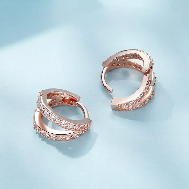 (afbeelding voor) Pandora-stijl roségouden moderne vrouwelijke oorringen - SCE1187-C - Bekijken 3