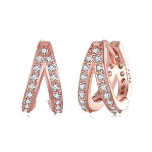 Pandora-stijl roségouden moderne vrouwelijke oorringen - SCE1187-C (afbeelding voor) Pandora-stijl roségouden moderne vrouwelijke oorringen - SCE1187-C