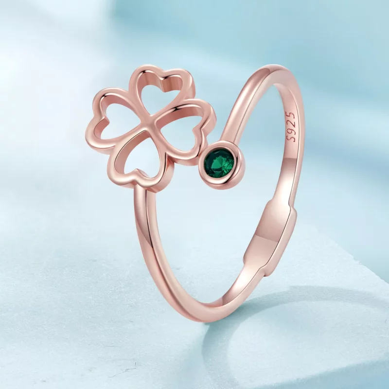 (afbeelding voor) Pandora-stijl Roségouden opengewerkte ring met klavertje vier - SCR843-C - Bekijken 2