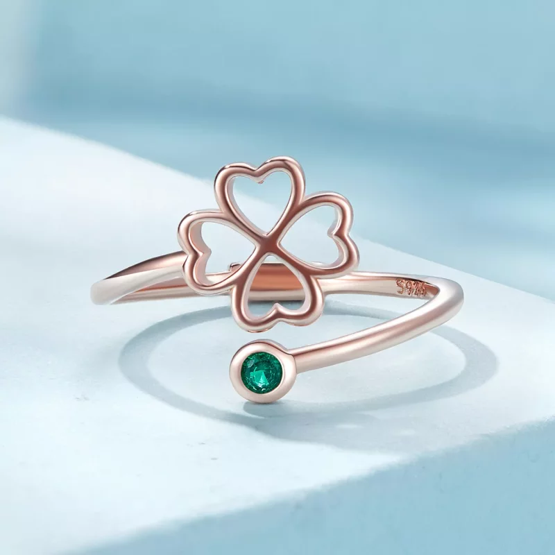 (afbeelding voor) Pandora-stijl Roségouden opengewerkte ring met klavertje vier - SCR843-C - Bekijken 3