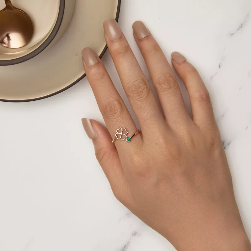 (afbeelding voor) Pandora-stijl Roségouden opengewerkte ring met klavertje vier - SCR843-C - Bekijken 5