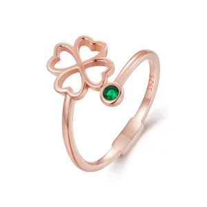 Pandora-stijl Roségouden opengewerkte ring met klavertje vier - SCR843-C (afbeelding voor) Pandora-stijl Roségouden opengewerkte ring met klavertje vier - SCR843-C