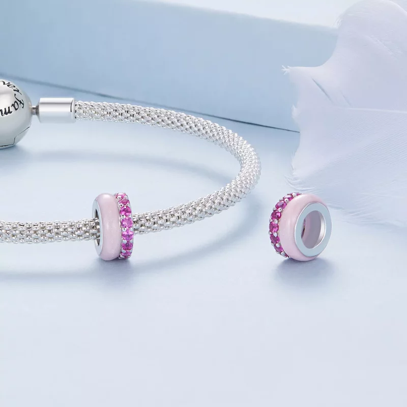 (afbeelding voor) Pandora Stijl Roze Dubbele Laag Silicone Spacer - BSC883-PK - Bekijken 4