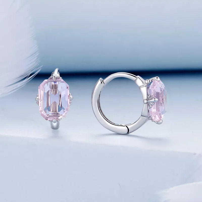 (afbeelding voor) Pandora Stijl Roze Edelsteen Hoepeloorbellen - BSE889 - Bekijken 2