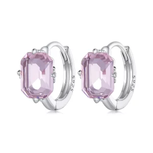 Pandora Stijl Roze Edelsteen Hoepeloorbellen - BSE889 (afbeelding voor) Pandora Stijl Roze Edelsteen Hoepeloorbellen - BSE889