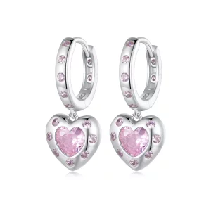 Pandora Stijl Roze Hartvormige Creool Oorbellen - SCE1625 (afbeelding voor) Pandora Stijl Roze Hartvormige Creool Oorbellen - SCE1625