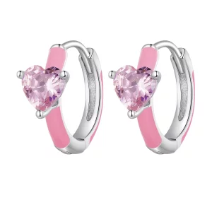 Pandora-stijl Roze Hartvormige Oorringen - BSE813 (afbeelding voor) Pandora-stijl Roze Hartvormige Oorringen - BSE813