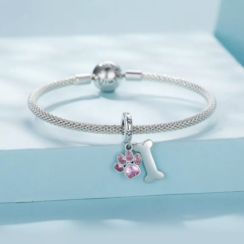 (afbeelding voor) Pandora-stijl Roze Hondenpoot Bot Hanger - SCC2127-PK - Bekijken 3