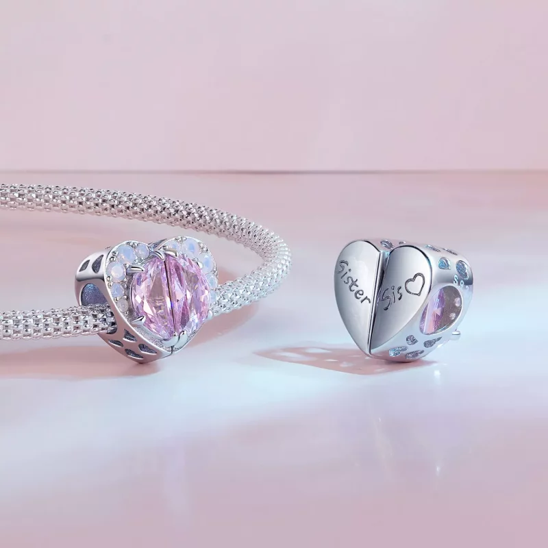(afbeelding voor) Pandora Stijl Roze Zussen Hart Bedel - SCC2641 - Bekijken 4