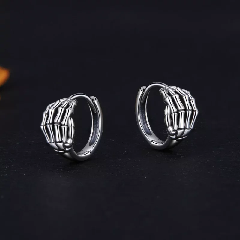 (afbeelding voor) Pandora Stijl Skelet Hand Hoepel Oorbellen - SCE1641 - Bekijken 3