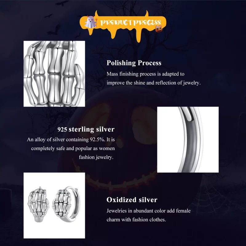 (afbeelding voor) Pandora Stijl Skelet Hand Hoepel Oorbellen - SCE1641 - Bekijken 7