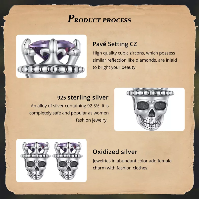 (afbeelding voor) Pandora Stijl Skelet Koning Studs Oorbellen - BSE892 - Bekijken 5
