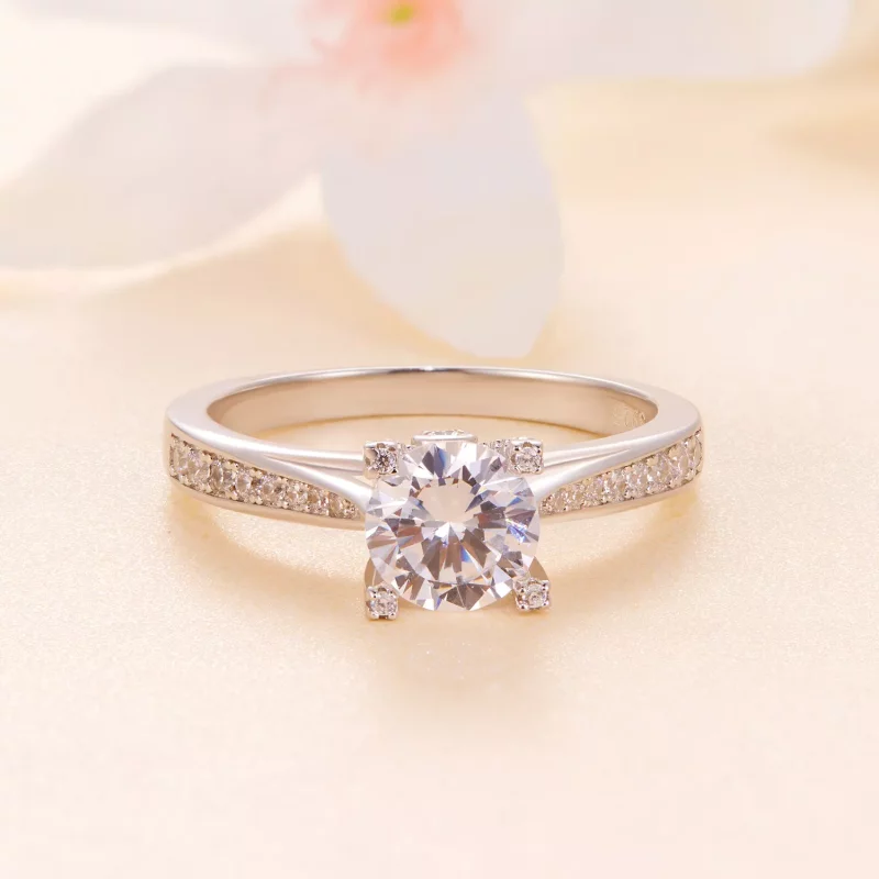 (afbeelding voor) Pandora-stijl Verfijnde Moissanite Trouwring - MSR026 - Bekijken 3