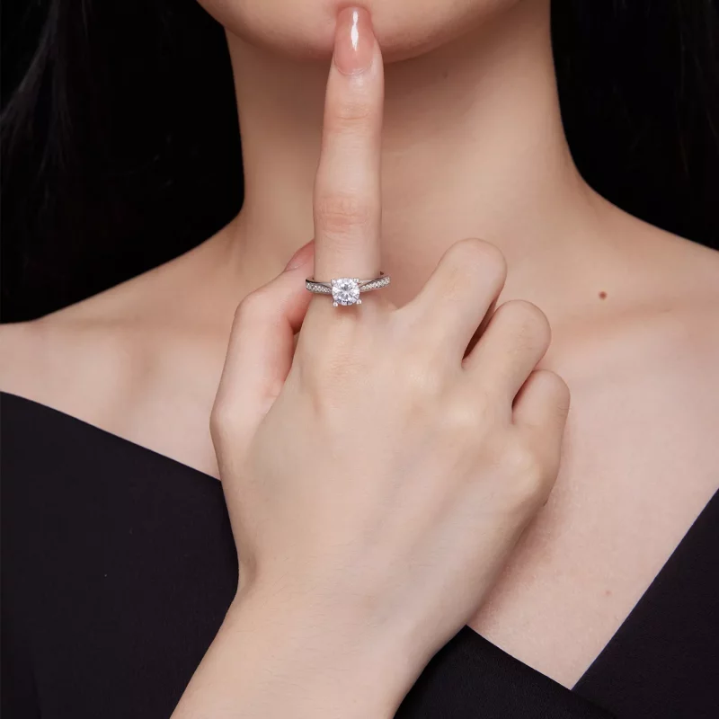 (afbeelding voor) Pandora-stijl Verfijnde Moissanite Trouwring - MSR026 - Bekijken 6
