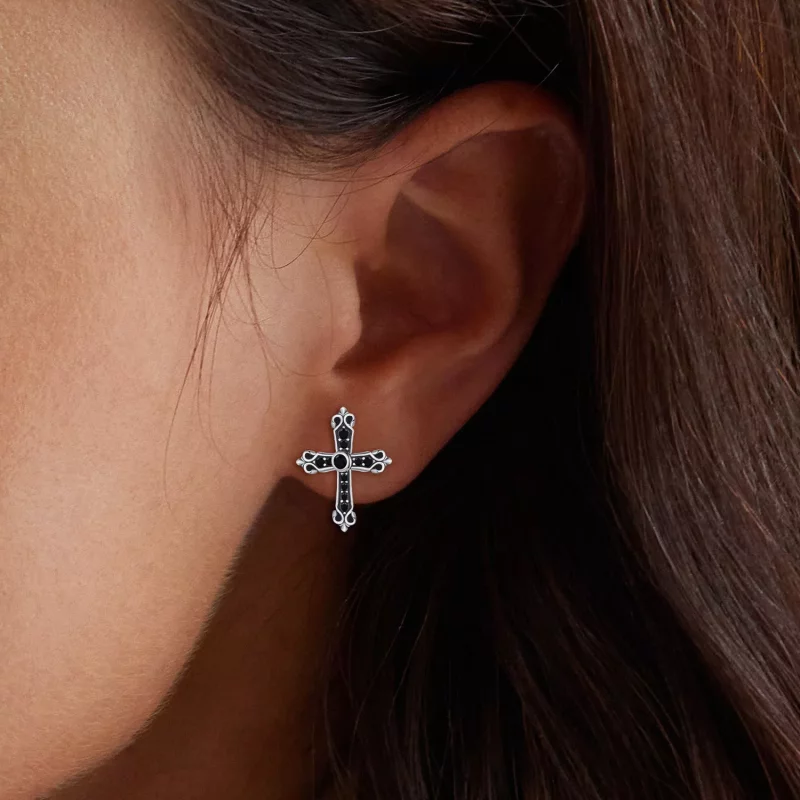 (afbeelding voor) Pandora-stijl Vintage Kruis Studs Oorbellen - SCE1655 - Bekijken 6