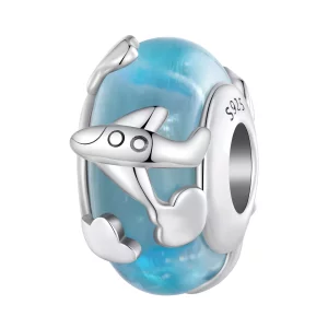 Pandora Stijl Vliegtuig Glazen Bedel - SCC2482 (afbeelding voor) Pandora Stijl Vliegtuig Glazen Bedel - SCC2482