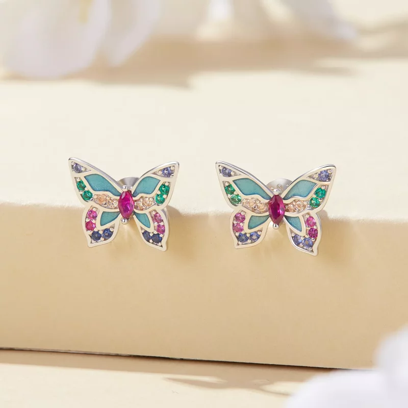 (afbeelding voor) Pandora Stijl Vlinder Oorbellen met Studs - BSE807 - Bekijken 2
