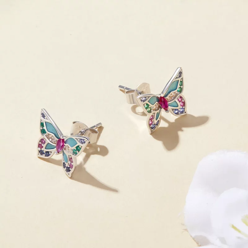 (afbeelding voor) Pandora Stijl Vlinder Oorbellen met Studs - BSE807 - Bekijken 4