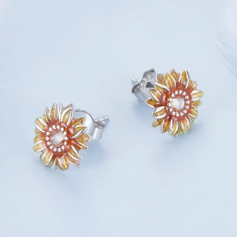(afbeelding voor) Pandora Stijl Zonnebloem Studs Oorbellen - BSE867 - Bekijken 3