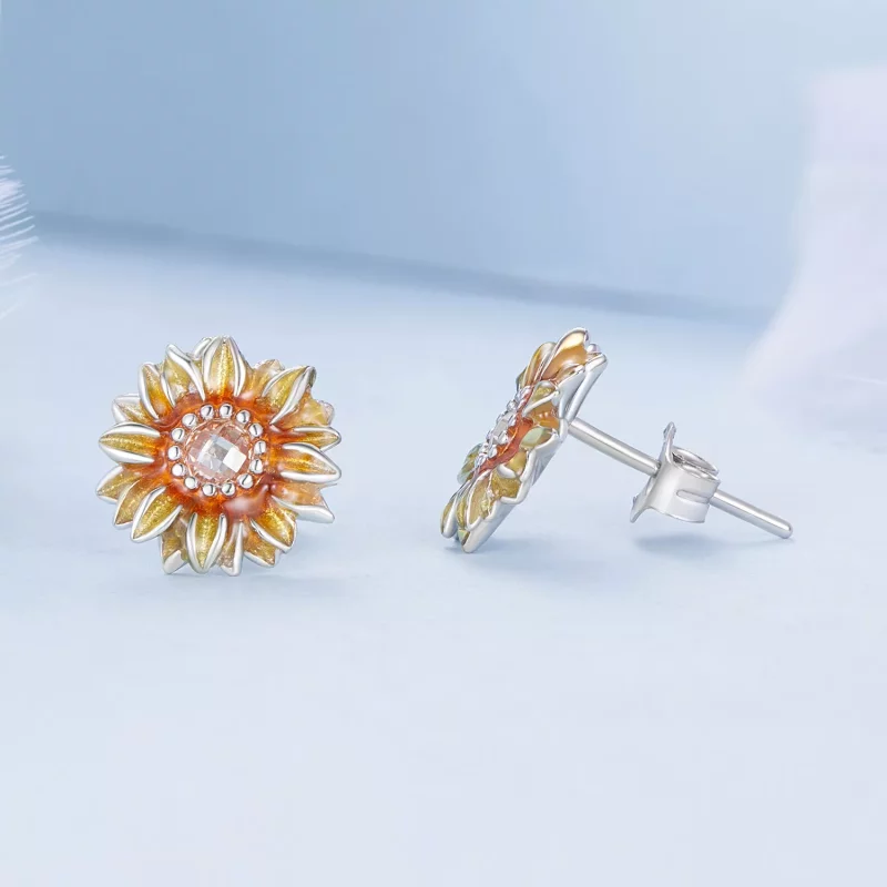 (afbeelding voor) Pandora Stijl Zonnebloem Studs Oorbellen - BSE867 - Bekijken 4