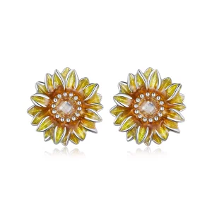 Pandora Stijl Zonnebloem Studs Oorbellen - BSE867 (afbeelding voor) Pandora Stijl Zonnebloem Studs Oorbellen - BSE867