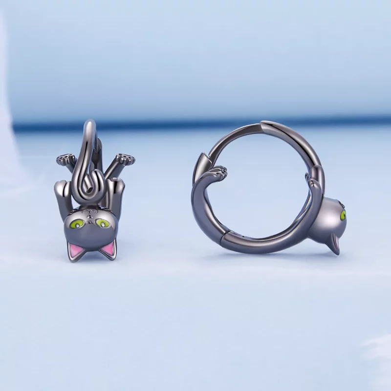 (afbeelding voor) Pandora-stijl zwarte kattenhanger oorbellen - BSE798 - Bekijken 2