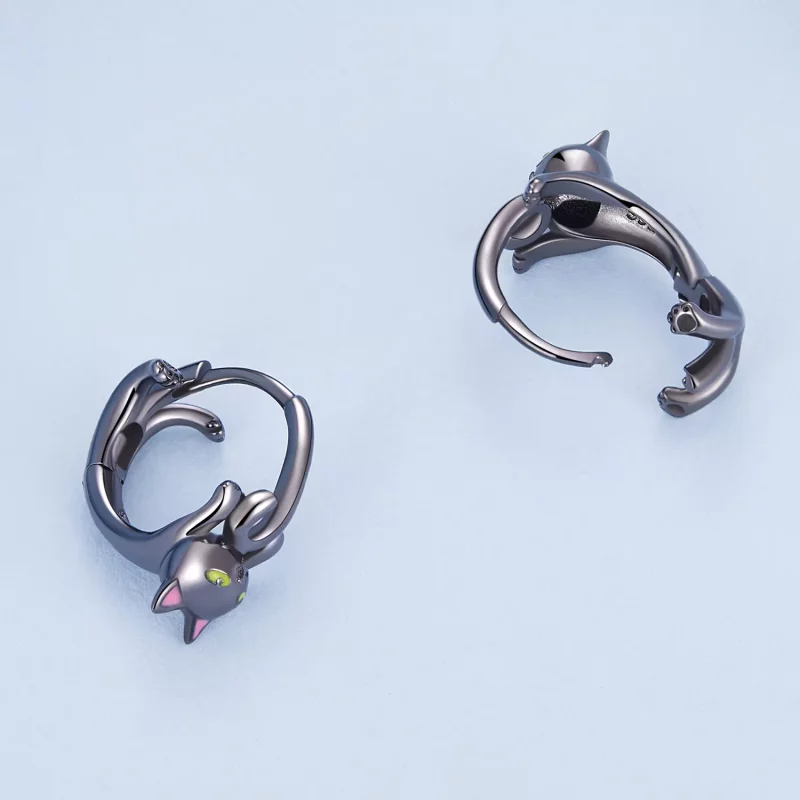 (afbeelding voor) Pandora-stijl zwarte kattenhanger oorbellen - BSE798 - Bekijken 4