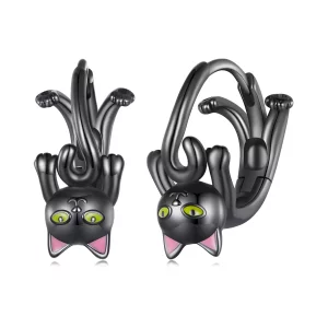 (afbeelding voor) Pandora-stijl zwarte kattenhanger oorbellen - BSE798