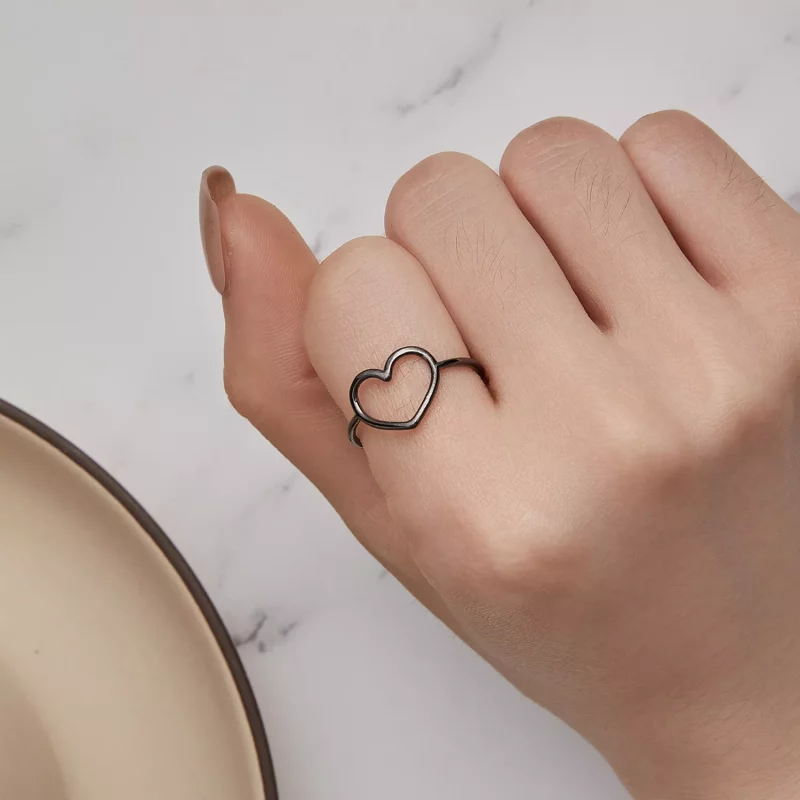 (afbeelding voor) Pandora-stijl zwarte ring in de vorm van een hart - SCR641-D - Bekijken 5