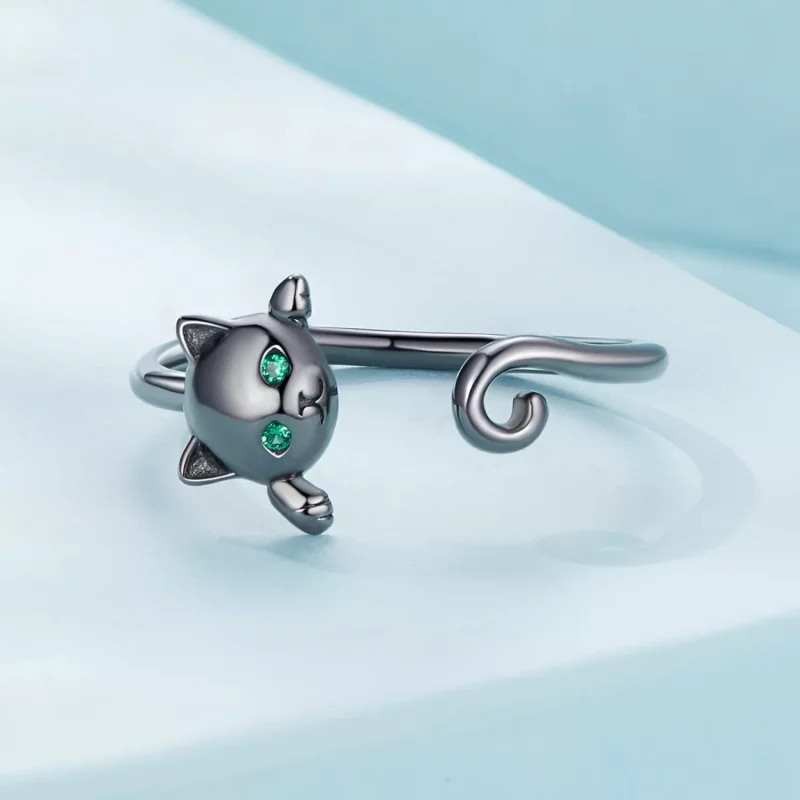 (afbeelding voor) Pandora Stijl Zwarte Schattige Kat Open Ring - SCR707-D - Bekijken 3