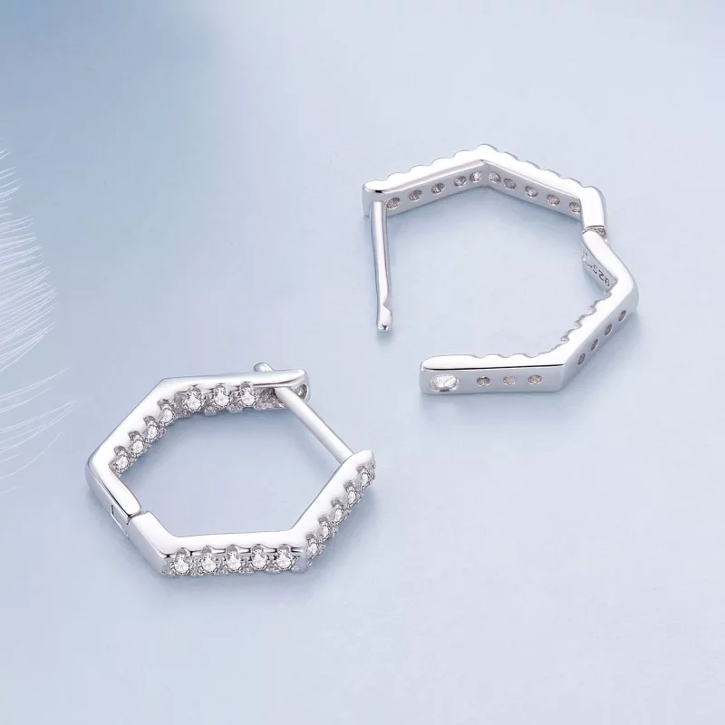 (afbeelding voor) Pandora Style Zeshoekige Creool Oorbellen - BSE917 - Bekijken 4