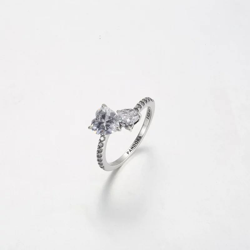 (afbeelding voor) Pandora Glinsterend Dubbelhart Ring - 191198C01 - Bekijken 2