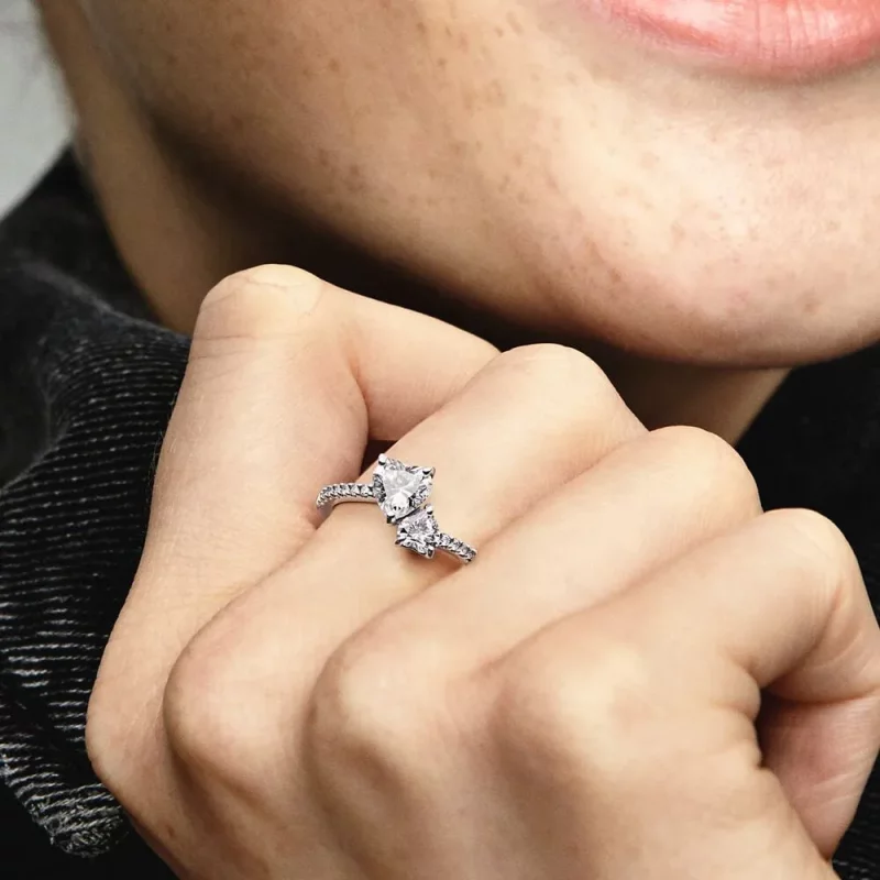 (afbeelding voor) Pandora Glinsterend Dubbelhart Ring - 191198C01 - Bekijken 5
