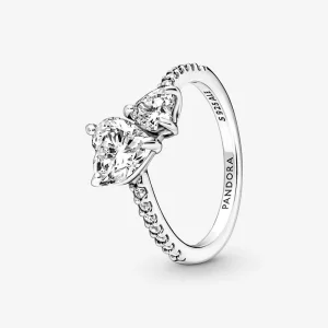 Pandora Glinsterend Dubbelhart Ring - 191198C01 (afbeelding voor) Pandora Glinsterend Dubbelhart Ring - 191198C01