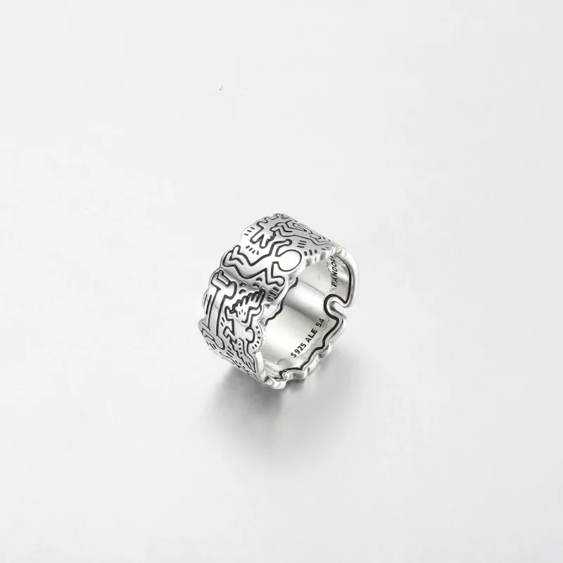 (afbeelding voor) Keith Haring™ x Pandora Lijnkunst Liefde & Mensen Brede Ring - 192222C01 - Bekijken 2