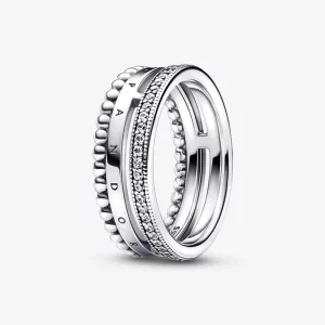Pandora Signature Logo Pavé & Kralen Ring - 192312C01 (afbeelding voor) Pandora Signature Logo Pavé & Kralen Ring - 192312C01